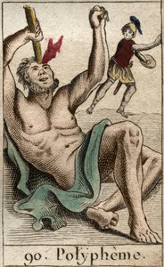 オデュッセウス（ユリシーズ）がサイクロプスのポリペムスに目をつぶるシーン（Pierre Blanchard「Mythologie de la Jeunes」より 作： French School
