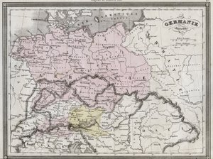旧ゲルマニア - Vuillemin著「Universal Atlas of Ancient and Modern Geography for Residential Schools」より抜粋 - 1845年頃 作： French School