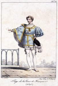 1545年頃のフランソワ1世の宮廷での1ページのエングレーヴィング。 作： French School