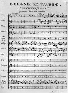 GluckによるIphigénieen Taurideの楽譜のオープニングページ（印刷） 作： French School