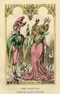 1330年の水彩画に戯画化された「私たちのアンセトル」。タッチャトゥー著『フランス・タンタマレスク史』（パリ）所収。 作： French School