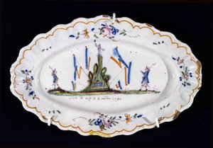 楕円形のプレートにVive le Roi et la Nation 1790の碑文、Neversワークショップ（セラミック） 作： French School