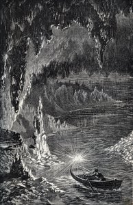 フランス・ロット県のパディラック洞窟 - Riviere souterraine - Gouffre de Padirac - dans le Lot en France - "PATRIE" の刻印 - DESCRIPTION PIQUE DE LA FRANCE EN 6 VOLUES BY LUCIEN HUARD - 19世紀末 作： French School