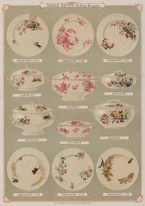 Grand Depot de Porcelaines, Faiences et Verreriesのカタログ（カラーリトグラフ）のページ。 作： French School