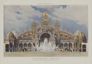 1900年パリ万国博覧会「電気宮」と「水の城」（カラーリトグラフ 作： French School