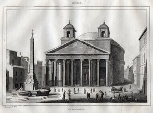 パンテオン - ローマ - ローマ - M. de Norvins, Ch. Nodier 1834-1836による「Italy Picturesque」-イタリアの歴史的・記述的絵画-からのエングレーヴィング。 作： French School