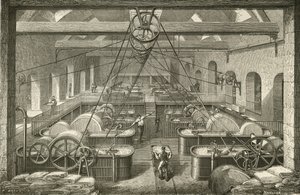 製紙：ぼろパルプの漂白。 c1870 の彫刻。