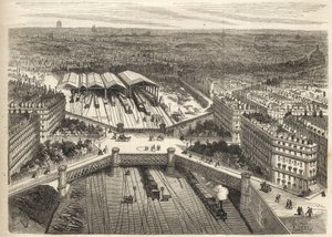 パリ-サン・ラザール駅 ヨーロッパ広場 フランス-1866年の「Le monde illustrious」に掲載された版画