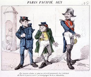 Paris Pacified 1871 - 秩序と個人の安全のために、パリの住民は全員、2本のろうそくを持ってしか外出できない。コミューンについての漫画。 作： French School