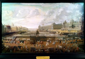 パリ、ポン・ヌフ（ポンヌフ）、ルーヴル宮殿、四国民学校の眺め 1680年頃（油彩・キャンバス 作： French School