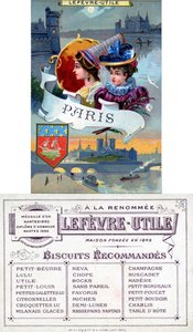 パリ、19世紀後半のLefèvre-Utile（LU）ビスケットのプロモーションカードの表と裏 作： French School