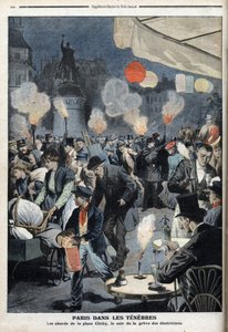 暗闇のパリ-電気技師のストライキの夜、クリシー広場の周辺-「Le petit Journal」1907年3月号（エングレービング 作： French School