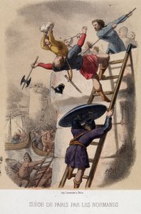 ノルマン人によるパリ包囲（885年） - 石版画、19世紀後半 作： French School