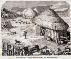 パリの入植者は、家、家族、ペキュールを持つことができた（ルテイスのガリア系住民） - "Paris a travers les centuries" にて 作： French School