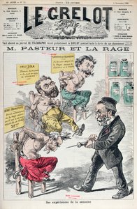 1885年11月8日、ル・グレロのルイ・パスツール（1822-95）の実験の似顔絵、パスツールと狂犬病 作： French School