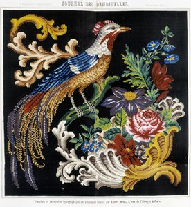 クロスステッチ刺繍のパターン（極楽鳥） - "Journal des Demoiselles" 1852年に掲載。 作： French School