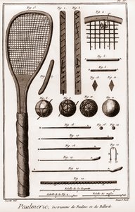 Paulmerie - Palm game - Paulme and billiard instruments - palm game paddle-bats or battoirs - "La Grande Encyclopedie, ou Dictionnaire Raisonne des Sciences, des Arts et des Metiers" (Encyclopedia or Dictionary of Sciences, Arts et the Profession) by D 作： French School