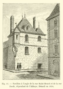 サンベノワ通りとジェイコブ通りのコーナーパビリオン、1850年にデモリ修道院に依存 作： French School