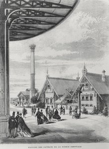 1867年の万国博覧会のロシア館の農民の家（リトグラフ 作： French School