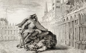 ペピンIII（714-68）ライオンと雄牛との短編、コラートの「フランスの歴史」より1840年頃 作： French School
