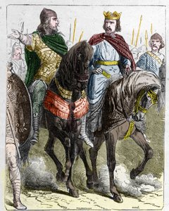 Pepin II de Herstal（Pepin le GrosまたはPepin le Jeuneとして知られる）（645 - 714）と、691年から695年までフランク王国の王であったClovis III。 作： French School