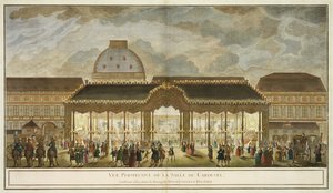 カウセルルームの斜視図、モンセニョールルドーファンの結婚の際に建設され、オブリエによって彫刻されました（カラー彫刻） 作： French School