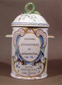 ロンジュモーのパトリー薬局の薬瓶、1767年（セラミック）