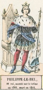 フィリップ・ル・ベル、第46代国王、1285年に即位、1314年に死去（カラー図版 作： French School