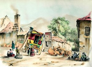 ピエールフィットの精勤 ピエールフィットとパリを結ぶ精勤の到着。1836年のエングレーヴィング。 作： French School
