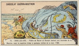 ピラトル・ド・ロジエとロマンの気球での英仏海峡横断の試みの失敗 作： French School