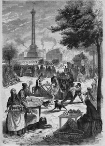 9月の日曜日のバスティーユ広場。1865年にピニャールが描いたスケッチをもとにしたエングレーヴィング。 作： French School