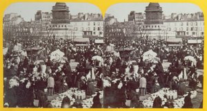 バスティーユ広場、ハムフェア、パリ、立体視、1860年頃 作： French School