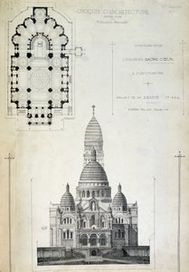 聖心の平面図と立面図 アバディ氏のプロジェクト、19世紀後半 作： French School