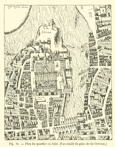1550年の地区の計画、デュ・セルソーの計画のファクシミリ 作： French School