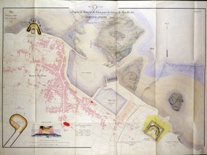 1848年のブルトン港防衛のための海岸砲台の建設計画。 作： French School