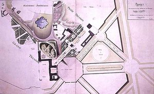 1808年7月、ヴェルサイユ宮殿の「2つのトリアノンの庭園を再会させるための計画」からのプラン（紙にペンとインク、水彩画）
