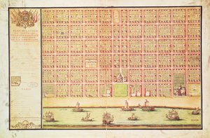 ニューオーリンズの計画、1738（紙にトイレ） 作： French School