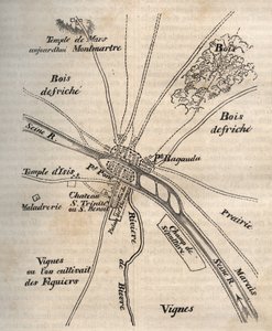 メロビンジアン政権下のパリの平面図-ジャック・アントワーヌ・デュラール著「パリの物理的・市民的・道徳的歴史：最古の歴史時代から今日まで」の版画 作： French School