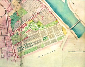 帝政期のパリの植物園の平面図（インク・水彩・紙） 作： French School