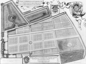パリの薬用植物の王立庭園の計画、1641年 作： French School