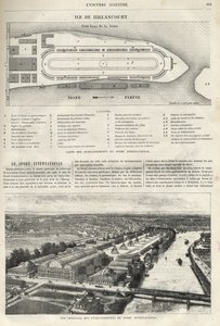 1869年にビランクール島に建設されなければならない国際スポーツの施設の計画-1869年にビランクール島に建設された国際スポーツの施設の全景 作： French School
