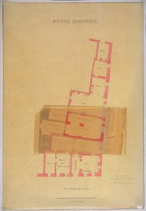 ナポレオンボナパルト（1769-1821）が生まれた1837年、コルシカ島アジャクシオの家の1階と地下室の平面図 作： French School