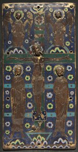 磔刑を描いたブックカバーのプラーク 1200年代前半（銅：金彩、彫刻、チェーシング、シャンルベ・エナメル、木芯 作： French School