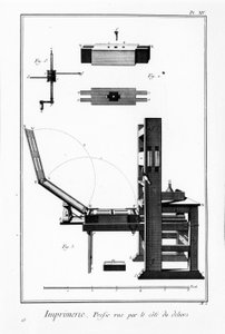 ディドロとアランベールの百科事典の図版：印刷、デホールの側から見た印刷機 作： French School