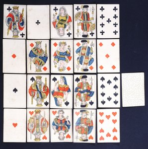 トランプ、（色の木版画） 作： French School