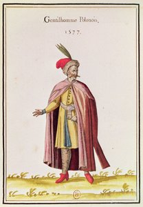 ポーランド貴族、1577年（カラー彫刻） 作： French School
