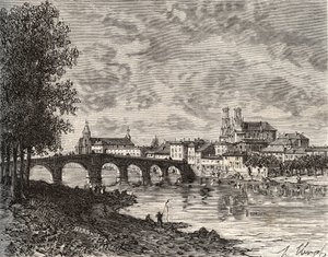 ポン・ア・ムソン（Pont a Mousson） - ムルト・エ・モーゼル（Meurthe-et-Moselle） - V.-A. Malt-Brown著「La France illustree: geographie, histoire, administration statistique」（1884年）に掲載された彫刻。 作： French School