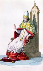 教皇シルベスター2世、パリのE.メネシェ作「ルプルタルクフランセ」より1835年（カラー彫刻） 作： French School