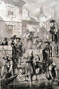 1860年代のポルトの漁師たち（エングレービング） 作： French School