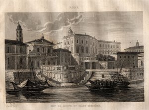 ポルト・ディ・リペッタとボルゲーゼ宮殿 - ローマ - M. de Norvins, Ch. Nodier 1834-1836による "Picturesque Italy" - History and Descriptive Painting of Italyからのエングレーヴィング。 作： French School